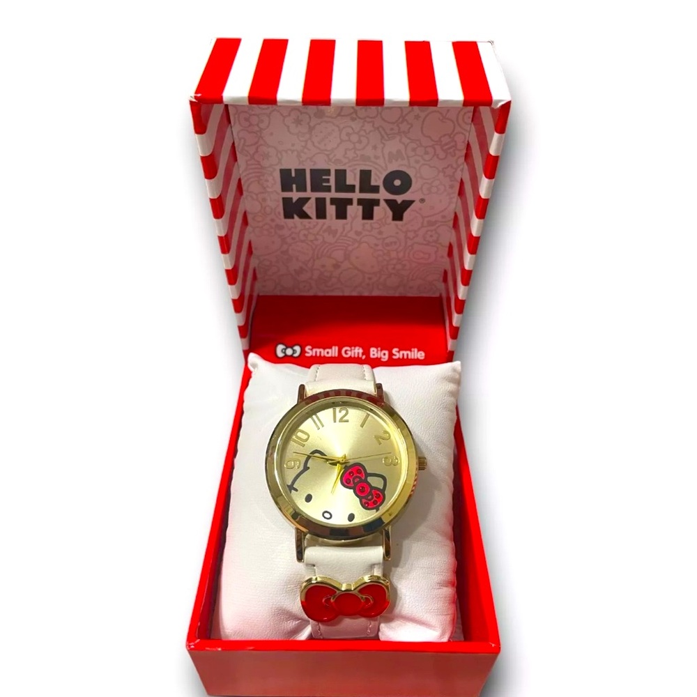 *new* Hello Kitty Gold and Red White Leather Strap Watch